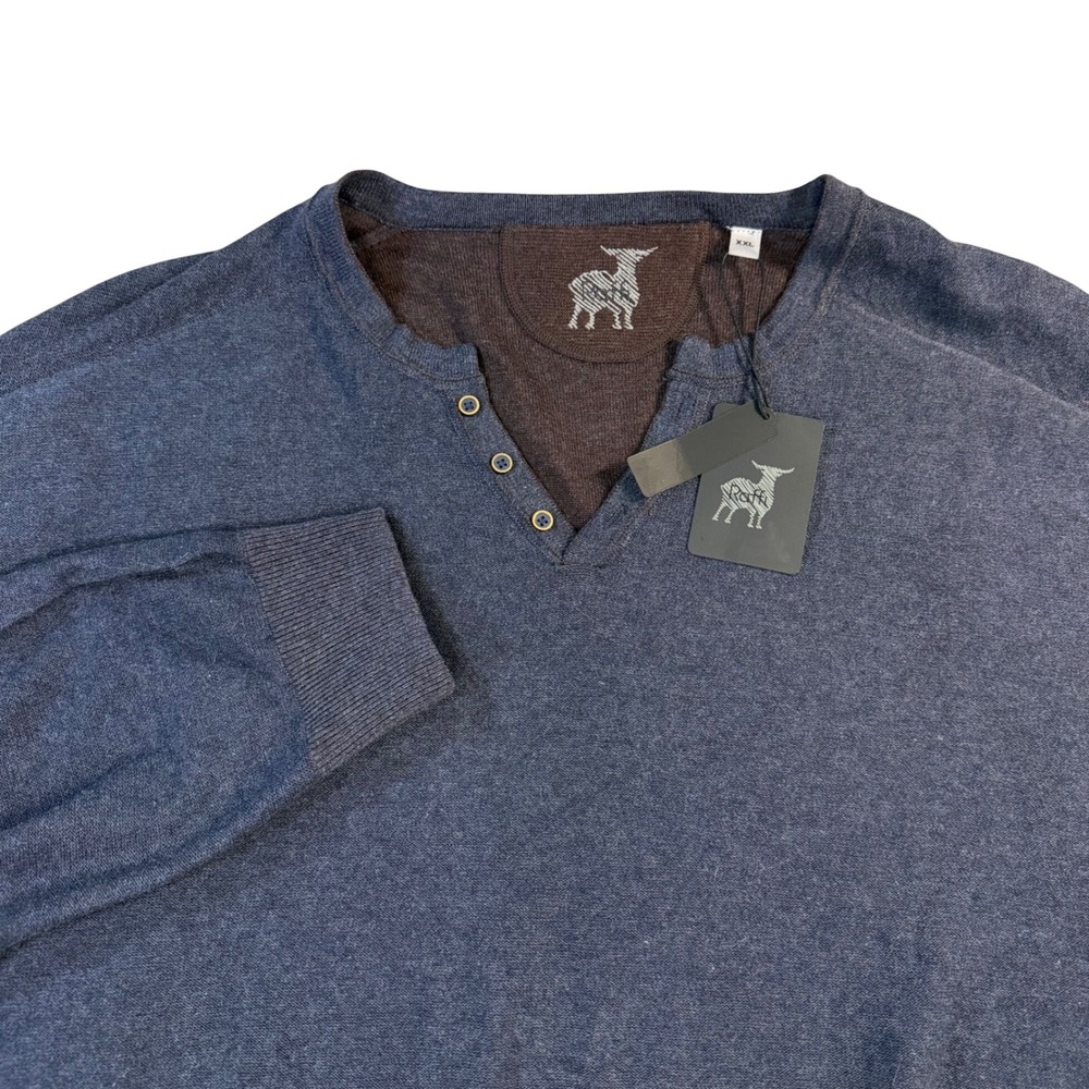 Raffi Mens Reversible Henley Sweater Carbon Blue Brown 100% Cotton XXL HZB11551